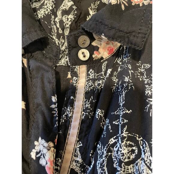 Cino Crinkle Button Up Blouse Long Sleeves Cotton Roll Tabs Sz L Shabby Chic - Picture 6 of 16